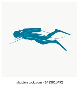 Silhouette of diver. Icon diver. The concept of sport diving.