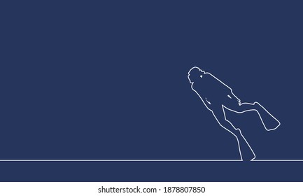 Silhouette of diver. Icon diver. The concept of sport diving. Thin line style. Place for text