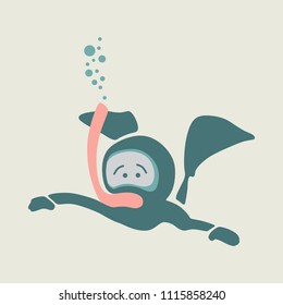 Silhouette of diver. Icon diver drawn in cartoon doodle style. The concept of sport diving.