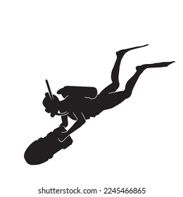 Silhouette of diver in isolate on a white background. Vector illustration.