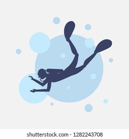 Silhouette of a diver on a background of circles