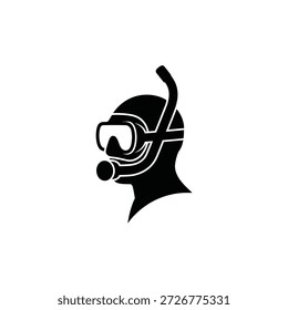Silhouette of a diver s face with mask and snorkel black and white