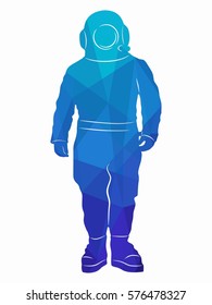 Silhouette of diver, triangles creative drawing, white background