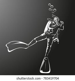 Silhouette of a diver. Vector illustration