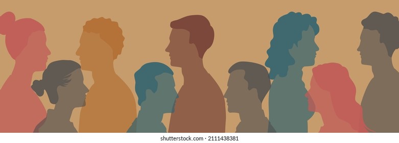 Silhouette of diversity people side. Community of friends. Cooperation and collaboration. Group of multi-ethnic business co-workers and colleagues. Teamwork partnership organization.	