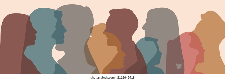 Silhouette of diversity people side. Community of friends. Cooperation and collaboration. Group of multi-ethnic business co-workers and colleagues. Teamwork partnership organization.