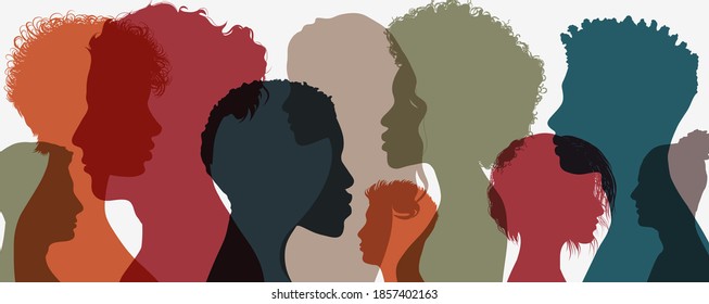 Silhouette of diversity people side. Group of multi-ethnic business co-workers and colleagues. Community of friends. Cooperation and collaboration. Teamwork partnership organization. Color - Shutterstock ID 1857402163