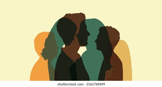 Silhouette of diversity people side and Group of multi-ethnic business co-workers and colleagues. Teamwork partnership organization. Community of friends. Local and regional culture.