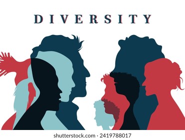 Silhouette of diversity people side overlaping illustration vector template teamwork with different vibes editable