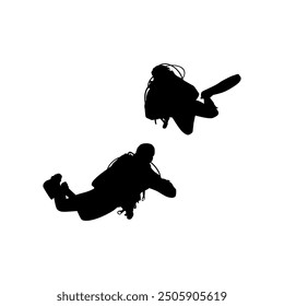 Silhouette of the Diving, Flat style, can use for Logo Gram, Sticker, Pictogram, Website, Apps, Diving Illustration or Graphic Design Element. Vector Illustration