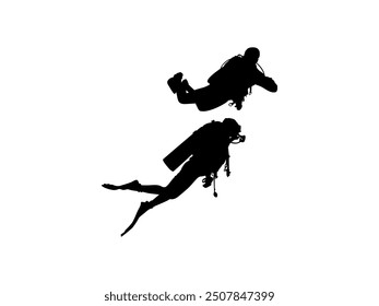 Silhouette of the Diving, Flat style, can use for Logo Gram, Sticker, Pictogram, Website, Apps, Diving Illustration or Graphic Design Element. Vector Illustration