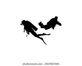 Silhouette of the Diving, Flat style, can use for Logo Gram, Sticker, Pictogram, Website, Apps, Diving Illustration or Graphic Design Element. Vector Illustration