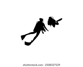 Silhouette of the Diving, Flat style, can use for Logo Gram, Sticker, Pictogram, Website, Apps, Diving Illustration or Graphic Design Element. Vector Illustration