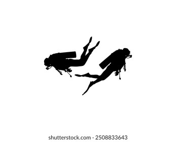 Silhouette of the Diving, Flat style, can use for Logo Gram, Sticker, Pictogram, Website, Apps, Diving Illustration or Graphic Design Element. Vector Illustration