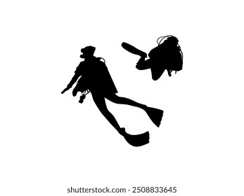 Silhouette of the Diving, Flat style, can use for Logo Gram, Sticker, Pictogram, Website, Apps, Diving Illustration or Graphic Design Element. Vector Illustration