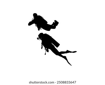 Silhouette of the Diving, Flat style, can use for Logo Gram, Sticker, Pictogram, Website, Apps, Diving Illustration or Graphic Design Element. Vector Illustration