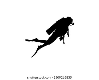 Silhouette of the Diving, Flat style, can use for Logo Gram, Sticker, Pictogram, Website, Apps, Diving Illustration or Graphic Design Element. Vector Illustration