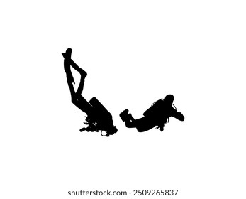 Silhouette of the Diving, Flat style, can use for Logo Gram, Sticker, Pictogram, Website, Apps, Diving Illustration or Graphic Design Element. Vector Illustration