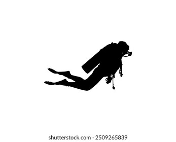 Silhouette of the Diving, Flat style, can use for Logo Gram, Sticker, Pictogram, Website, Apps, Diving Illustration or Graphic Design Element. Vector Illustration