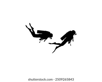 Silhouette of the Diving, Flat style, can use for Logo Gram, Sticker, Pictogram, Website, Apps, Diving Illustration or Graphic Design Element. Vector Illustration