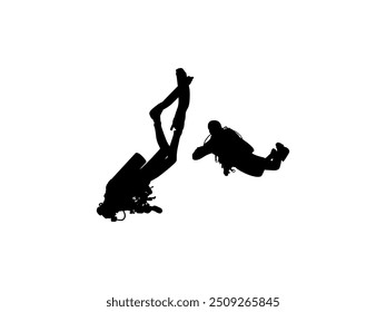 Silhouette of the Diving, Flat style, can use for Logo Gram, Sticker, Pictogram, Website, Apps, Diving Illustration or Graphic Design Element. Vector Illustration