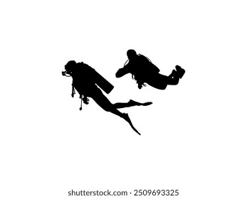 Silhouette of the Diving, Flat style, can use for Logo Gram, Sticker, Pictogram, Website, Apps, Diving Illustration or Graphic Design Element. Vector Illustration