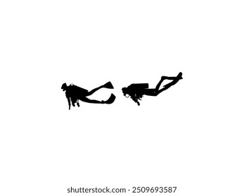 Silhouette of the Diving, Flat style, can use for Logo Gram, Sticker, Pictogram, Website, Apps, Diving Illustration or Graphic Design Element. Vector Illustration