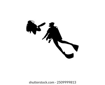 Silhouette of the Diving, Flat style, can use for Logo Gram, Sticker, Pictogram, Website, Apps, Diving Illustration or Graphic Design Element. Vector Illustration