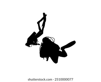 Silhouette of the Diving, Flat style, can use for Logo Gram, Sticker, Pictogram, Website, Apps, Diving Illustration or Graphic Design Element. Vector Illustration