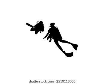 Silhouette of the Diving, Flat style, can use for Logo Gram, Sticker, Pictogram, Website, Apps, Diving Illustration or Graphic Design Element. Vector Illustration