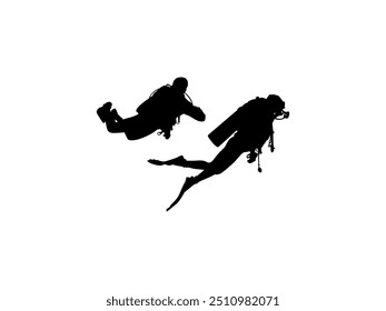 Silhouette of the Diving, Flat style, can use for Logo Gram, Sticker, Pictogram, Website, Apps, Diving Illustration or Graphic Design Element. Vector Illustration