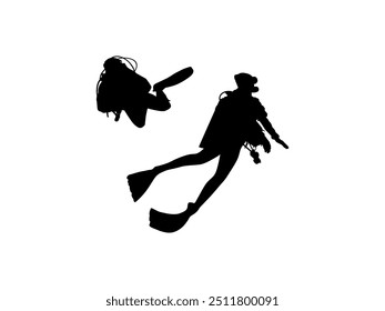 Silhouette of the Diving, Flat style, can use for Logo Gram, Sticker, Pictogram, Website, Apps, Diving Illustration or Graphic Design Element. Vector Illustration