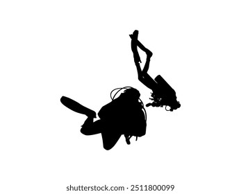 Silhouette of the Diving, Flat style, can use for Logo Gram, Sticker, Pictogram, Website, Apps, Diving Illustration or Graphic Design Element. Vector Illustration