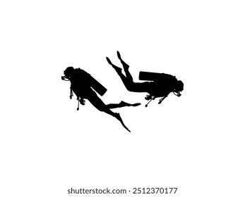 Silhouette of the Diving, Flat style, can use for Logo Gram, Sticker, Pictogram, Website, Apps, Diving Illustration or Graphic Design Element. Vector Illustration