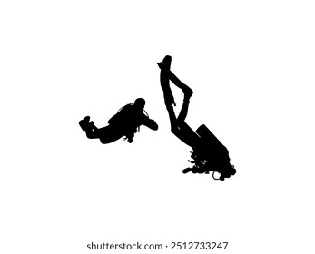 Silhouette of the Diving, Flat style, can use for Logo Gram, Sticker, Pictogram, Website, Apps, Diving Illustration or Graphic Design Element. Vector Illustration