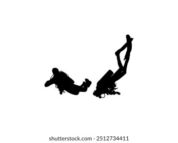 Silhouette of the Diving, Flat style, can use for Logo Gram, Sticker, Pictogram, Website, Apps, Diving Illustration or Graphic Design Element. Vector Illustration