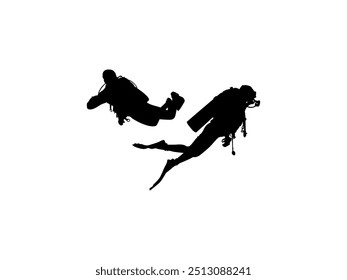 Silhouette of the Diving, Flat style, can use for Logo Gram, Sticker, Pictogram, Website, Apps, Diving Illustration or Graphic Design Element. Vector Illustration