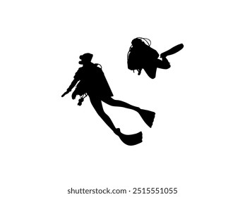 Silhouette of the Diving, Flat style, can use for Logo Gram, Sticker, Pictogram, Website, Apps, Diving Illustration or Graphic Design Element. Vector Illustration