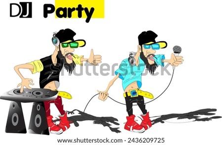 Silhouette of DJ man and Singer performing colorful cartoon character illustrations, white background isolated singer and DJ man with DJ mixer and head phone.
Artist preforming on stage 
