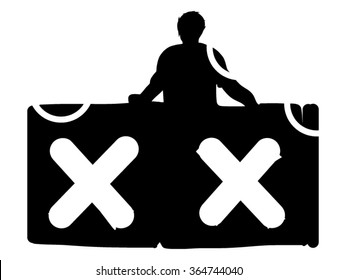 Silhouette of the DJ in a nightclub. DJ plays music acts