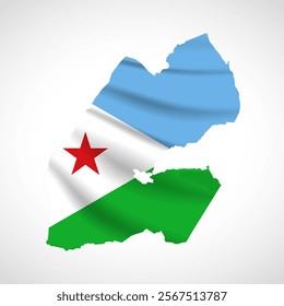 Silhouette of Djibouti map filled with the Djiboutian flag design, symbolizing national pride, cultural heritage, and geographic significance.  
