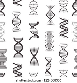 Silhouette DNA Seamless Pattern Background on a White Science Genetic Concept Decorative Element Design Style Different Types. Vector illustration of Silhouettes Molecule