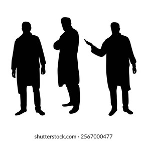 Silhouette of a Doctor Isolated on White Different Poses. Health care and medicine concept vector art. People and activities