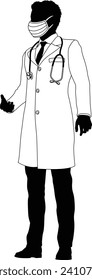 Silhouette doctor man medical healthcare person in a lab coat and ppe mask.