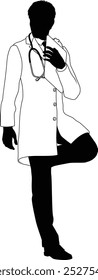 Silhouette doctor man medical healthcare person in a lab coat holding a clipboard.