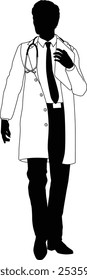 Silhouette doctor man medical healthcare person in a lab coat holding a clipboard.