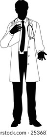 Silhouette doctor man medical healthcare person in a lab coat holding a clipboard.