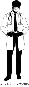 Silhouette doctor man medical healthcare person in a lab coat and ppe mask.