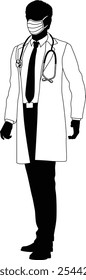 Silhouette doctor man medical healthcare person in a lab coat and ppe mask.