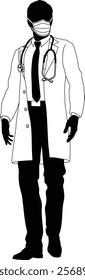 Silhouette doctor man medical healthcare person in a lab coat and ppe mask.